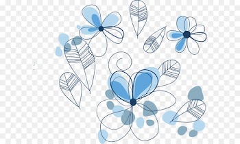 Vector blue line drawing flowers 