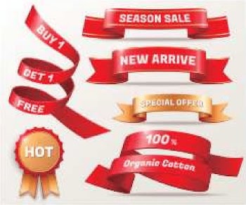 Vector business offer ribbon and badge collection in red and golden color, 3d illustration