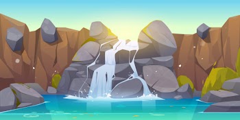 Vector cartoon waterfall and rocks Free Vector