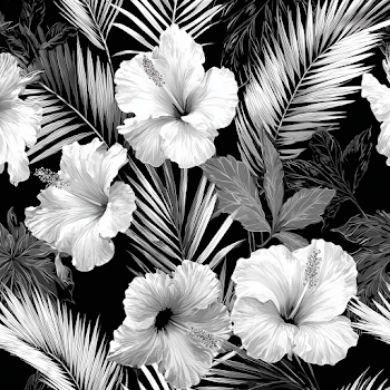 Vector Hibiscus and Palm Leaves Pattern