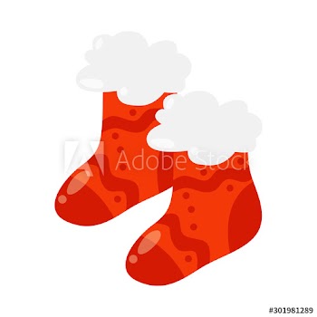 Vector holiday icon of two red christmas sock with a pattern