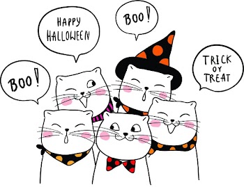 Vector illustration character design cute cat saying and speech bubble for Halloween day.Draw doodle style.