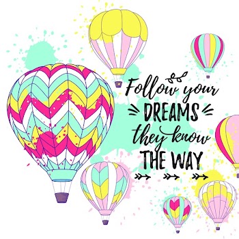 Vector illustration, decorative design template. Bright retro card with hot air balloons and Follow your dreams they know the way text. 