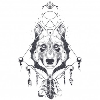 Vector illustration of a front view of a wolf head, geometric sketch of a tattoo Free Vector