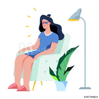 Vector illustration of a girl watching 3d movie at home