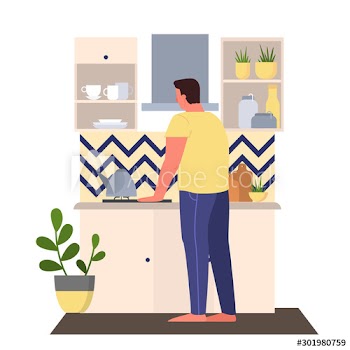 Vector illustration of a man making tea