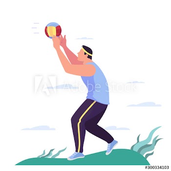 Vector illustration of a man playing volleyball in the park
