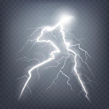 Vector illustration of a realistic style of bright glowing lightning isolated on a dark, natural light effect. Free Vector