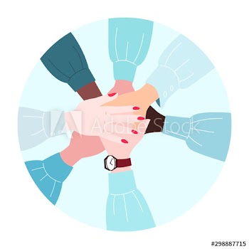 Vector illustration of a team holding their hands together