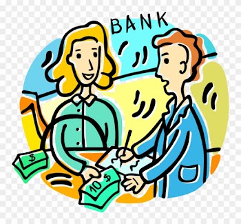 Vector Illustration Of Bank Teller And Customer Withdrawing - Deposit Money Clip Art