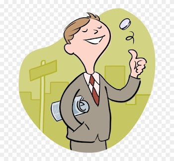 Vector Illustration Of Businessman Flipping Coin Currency - Flipping A Coin