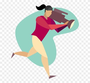 Vector Illustration Of Camerawoman Running With News - Illustration