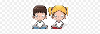 Vector Illustration Of Cartoon Boy And Girl Reading - Cartoon Boy And Girl Reading