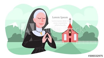 Vector illustration of catholic nun praying in traditional black clothes