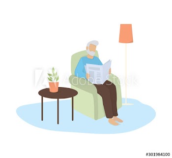 Vector illustration of grandfather with his little granddaughter