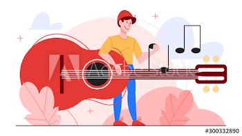 Vector illustration of guitarist playing music