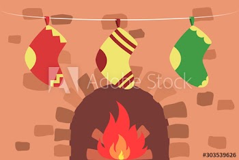 Vector illustration of home fireplace with festive traditional decoration