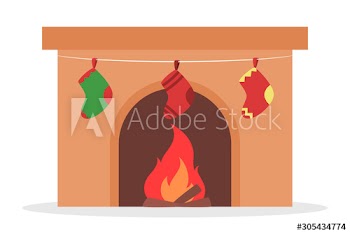 Vector illustration of home fireplace with festive traditional decoration