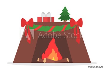 Vector illustration of home fireplace with festive traditional decoration