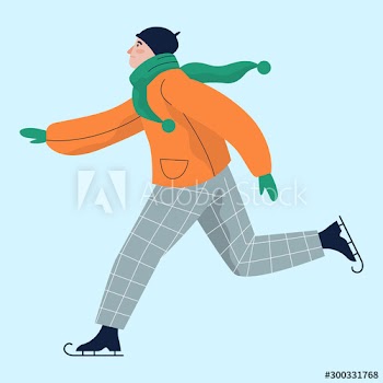 Vector illustration of man ice skating in warm winter clothes