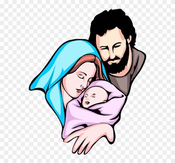 Vector Illustration Of Mary And Joseph Embrace Newborn - Mary And Joseph And Baby Jesus