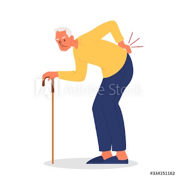 Vector illustration of old man with lumbar pain or injury