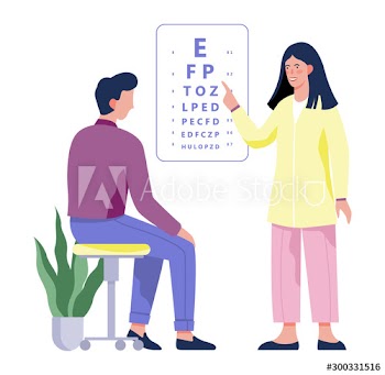 Vector illustration of ophthalmologist checking sight of male character