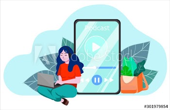 Vector illustration of person listening to podcast