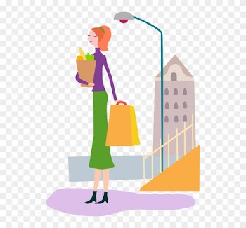 Vector Illustration Of Supermarket Grocery Store Shopper - Tall Girl Clipart