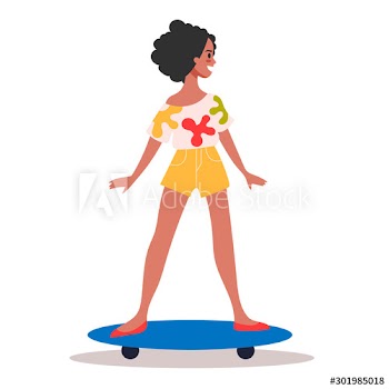 Vector illustration of teen girl skating