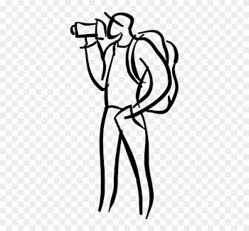 Vector Illustration Of Tourist Filming With Videocamera - Line Art