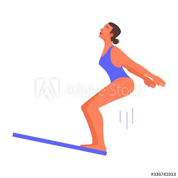 Vector illustration of woman jumping from a dive board into the water