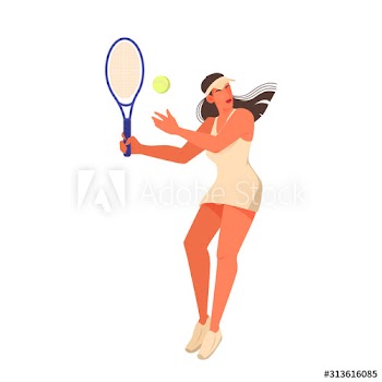 Vector illustration of young female athlete playing tennis