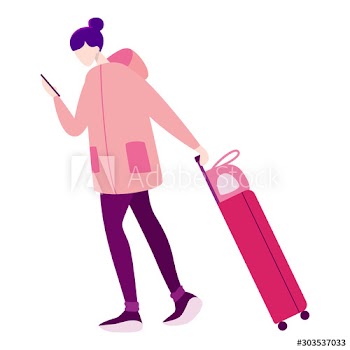 Vector illustration set of tourist with luggage and handbag