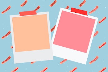 Vector instant photo frame on bacon pattern background