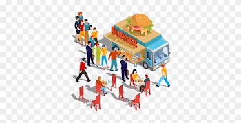 Vector Isometric Illustration People Order And Buy - Fast Food Street Eating Clip Art