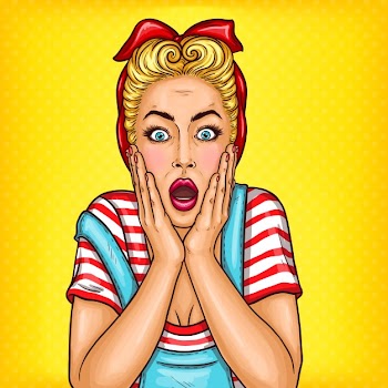 Vector pop art surprised housewife with open mouth Free Vector