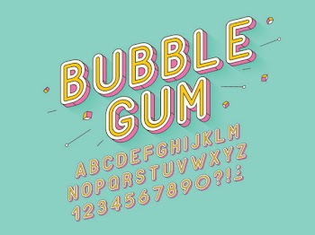 Vector retro Bubble gum bold font design, alphabet, typeface,...