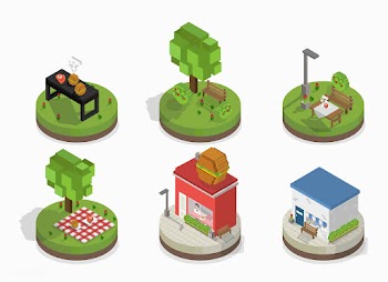 Vector set of pixelated park and city models | Free stock vector - 95060