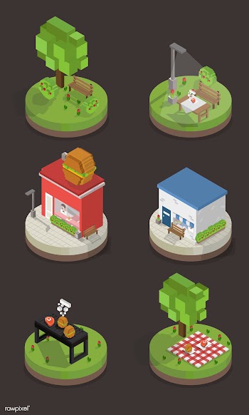 Vector set of pixelated park and city models | Free stock vector - 95061