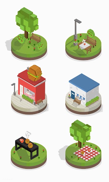 Vector set of pixelated park and city models | Free stock vector - 95064