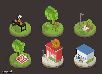 Vector set of pixelated park and city models | Free stock vector - 95073
