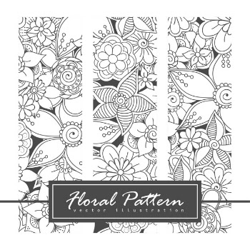 Vector zentangle patterns. black and white abstract floral background. Free Vector