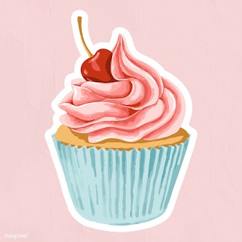 Vectorized cupcake topped with maraschino cherry sticker overlay with .. | Free  vector - 2361244