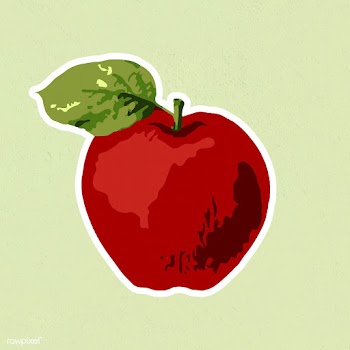 Vectorized red apple sticker with white border on a green background | Free  vector - 2345782