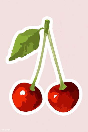 Vectorized red cherries sticker overlay with white border design resou.. | Free  vector - 2361221