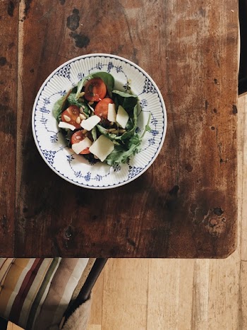 Vegetable Dish in Bowl on Brown Wooden Table