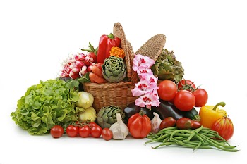 vegetable in wicker basket isolated on white background