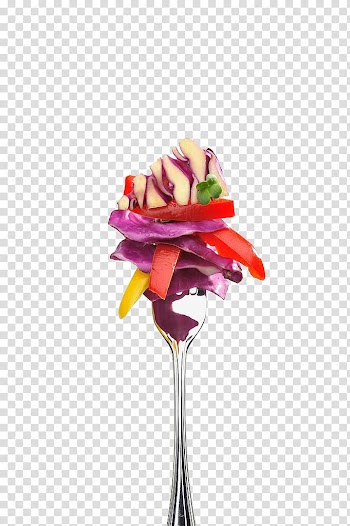 Vegetable salad on fork, Greek salad Organic food, salad transparent background PNG clipart