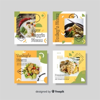 Veggie menu instagram post collection with photo Free Vector
